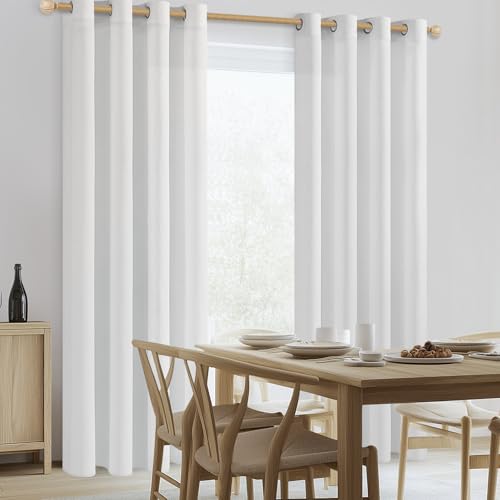CUTEWIND Vorhänge Weiss mit Ösen Leinenoptik für Wohnzimmer Schlafzimmer, Vorhang Weiß Halbtransparent Leinen Gardinenschals 2er Set, 240 cm Lang, 140 cm Breit, Curtains Bedroom