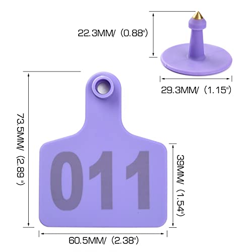 Conjunto de 100 etiquetas de orelha de gado, etiquetas auriculares de identificação de gado, brincos
