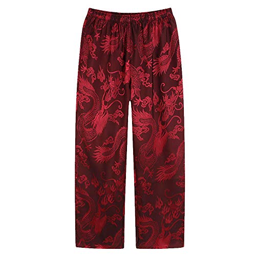 wecotton Tang Suit Men Hanfu Chinese Traditional Clothes Kung Fu Shirt Uniform Long Sleeved Coat Tops and Pants (Red, Large) - Thumbnail 4