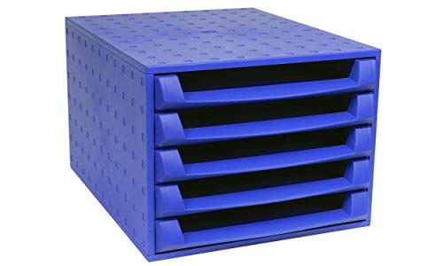 Exacompta 221101D - Módulo individual con 5 cajones para documentos A4+, cajones abiertos, con stop de seguridad -387x284x218 mm -THE BOX - Azul cobalto