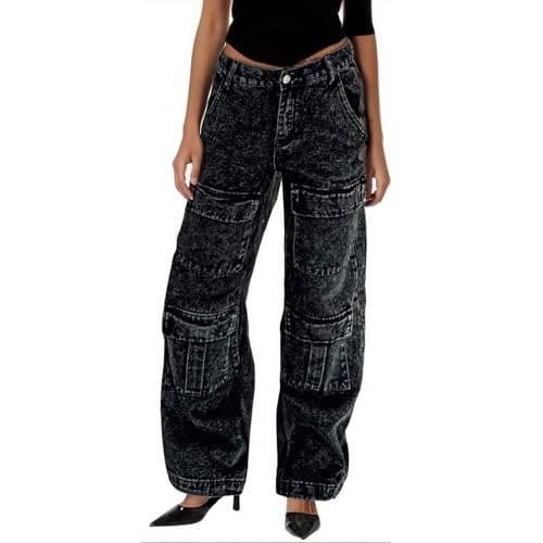 Jean stretch large taille haute pour femme coupe baggy vintage