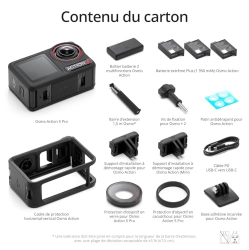 DJI Bundle Aventure Osmo Action 5 Pro, Caméra d’Action 4K avec Capteur 1/1,3", 12 h d’Autonomie Étendue avec 3 Batt., Stabilisation, Double Écran Tactile OLED, Mini Caméra d’Action pour Voyage, Vlog