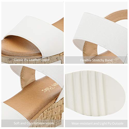 DREAM PAIRS DREAM PAIRS Womens Open Toe Elastic Strap Casual Flatform Platform Wedges Sandals,Size 6.5,White,REED-2