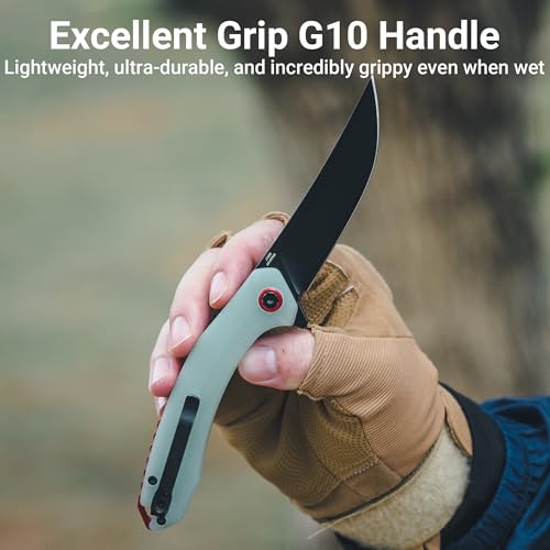 Image of CJRB Gobi Folding Pocket Knife with AR-RPM9 Steel Blade and G10 Handle for Men Outdoor Camping, Natural Green(J1906B)