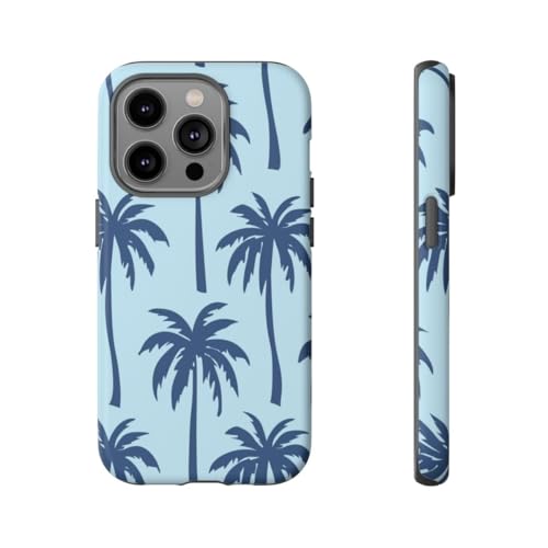 Coque iPhone 14 Pro rigide mate motif palmier bleu protection design