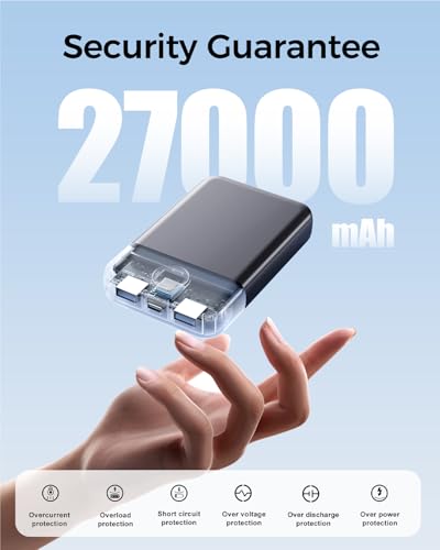 Power Bank Fast Charging 27000mAh, 22.5W Portable Charger(USB-C Input & Output), PD 3.0 QC 3.0 External Mobile Phone Battery with LED Display Compatible with iPhone 17 16 15 14 13 12 Pro Max and More - Image 6