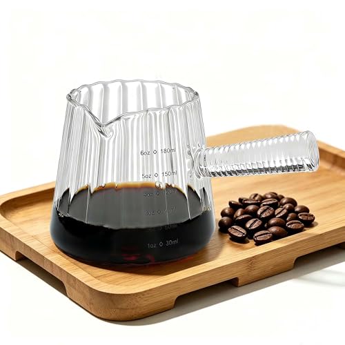 6OZ Glass Measuring Cup, Coincal Espresso Cup, Glass Handle, Clear