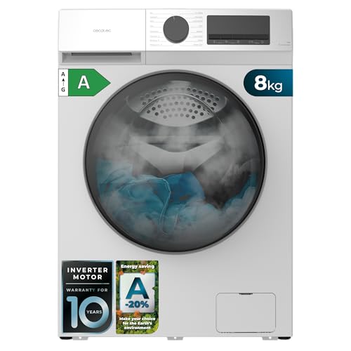 Cecotec Lavadora Carga Frontal 8Kg Bolero DressCode 8450 Inverter, 1400 rpm, 16 programas, Clase A-20%, Motor Inverter Plus, Allergy Care, Pearl Drum, Función Silence, Stop&Go y Kid Lock, Blanca