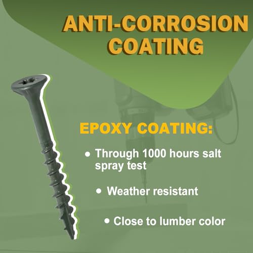 Image of LIONMAX Deck Screws 5 Inch, Wood Screws #10 x 5, 50 PCS, Rust Resistant, Exterior Epoxy Coated, Outdoor Decking Screws, Torx /Star Drive Head Screw, T25 Star Bit Included, Green