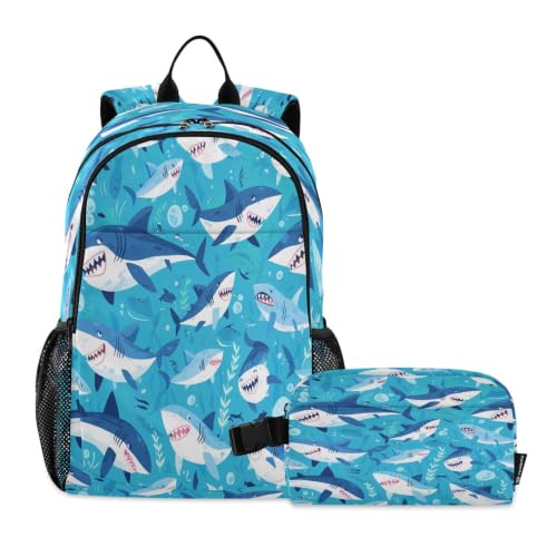 Sac à dos requins bleu réglable et sac à lunch pour repas enfant