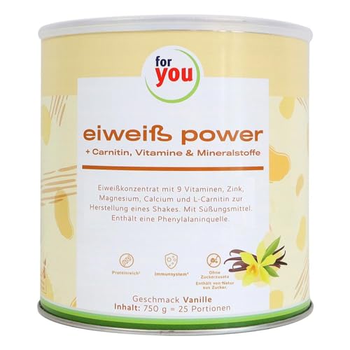 for you Power Eiweiß Vanille 750 g – Mehrkomponenten Eiweißpulver nach Dr. Strunz mit L-Carnitin | Protein Pulver aus Molke, Soja, Milch & Ei | Sehr gut löslich