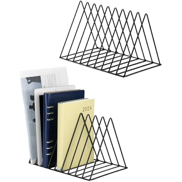 QWORK® Trójkątny organizer na książki, stojak na dokumenty, 9 przegródek, stojak na czasopisma, do przechowywania czasopism, książek, albumów fotograficznych, 2 szt