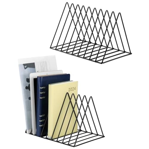 QWORK® 2 Stück Dreieckiger Buch-Organizer, schallplattenständer, 9 Fächer, Zeitschriftenständer, zum Aufbewahren von Zeitschriften, Büchern und Fotoalben