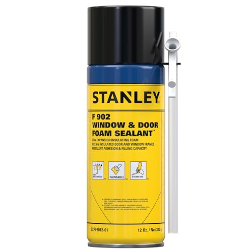 Stanley F902 Window & Door Foam Sealant (1x12 Oz.) – Low Expansion Polyurethane Insulating Spray Foam | Gaps and Cracks Filler for Window & Door Frames, Waterproof Sealant with Straw | 12 Oz. 1 Pack