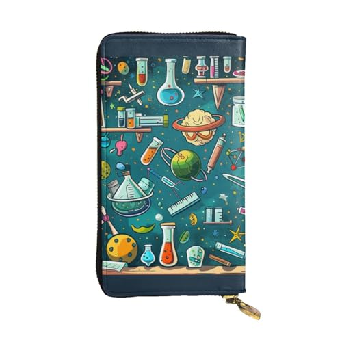 Cartoon Science Theme Printed Long Wallet for Women Men Cute PU Leather Wallet with Coin Purse and Credit Card Holder