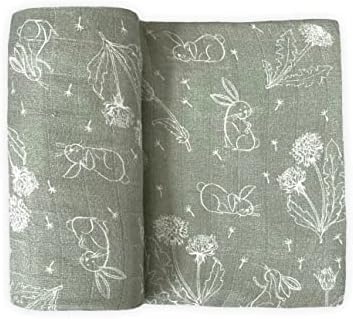 Leyl&Ari Muslin Swaddle Blanket | 70% Bamboo 30% Organic Cotton Baby Boy Girl Blanket | Gender Neutral Newborn Essentials (Sage/Bunny & Dandelion)