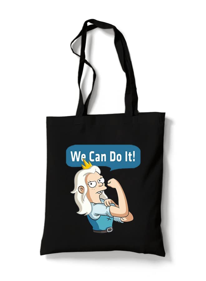 FORZA RAGAZZIReusable Eco-Friendly Black Cotton Canvas Tote Bag/ Shopping/ Shoulder Bag We Can Do It