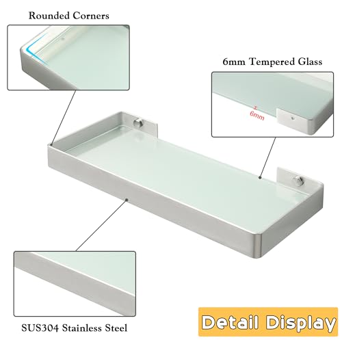 Alise GDL3300-LS Bathroom Shelves Wall Mount Floating Shelves 12 Inch Rectangular Floating Shelves For Bathroom 1 Tier Bathroom Floating Shelves Light And Mirror Glass Wall Shelf,Brushed Nickel thumb #2
