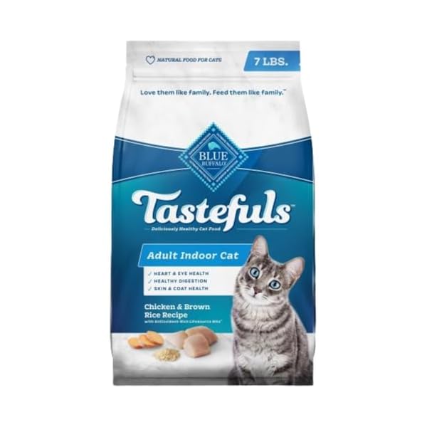 Blue Buffalo Tastefuls Natürliches Trockenfutter für ausgewachsene Indoor-Katzen, Huhn & brauner Reis Rezept, 3,2 kg, Beutel