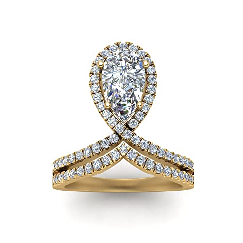 Choose Your Gemstone Pear Shaped Curved Halo Diamond CZ Ring Yellow Gold Plated Pear Shape Halo Engagement Rings Matching Jewelry Wedding Jewelry Easy to Wear Gifts US Size 4 to 122