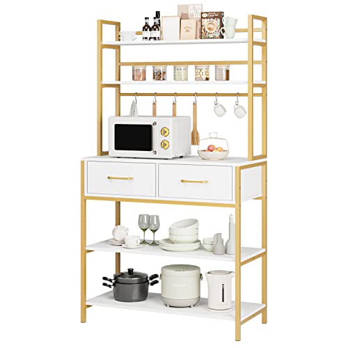 HITHOS Industrial 5-Tier Kitchen Bakers Rack with 2 Drawers, Microwave Oven Stand with Storage...