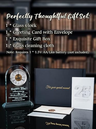 WinTaim 25th Anniversary Glass Clock Gift - Perfect Keepsake for Celebrating 25 Years of Marriage - Ideal for Couples, Parents, Him or Her - Beautiful Home Decoration — view 5
