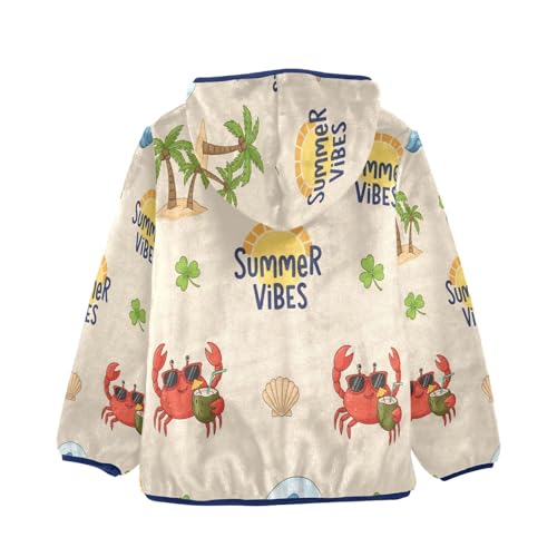 Summer Vibes Beach Pattern Toddler Fleece Jacket Girl Boys Hooded Fleece Jacket Coat Warm Outwear Zip-up 3-10T2