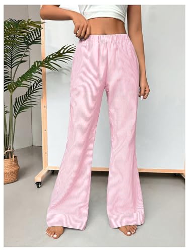 MakeMeChic Women's Y2K Striped Pants Elastic Low Rise Bell Bottoms Wide Leg Lounge Pants4
