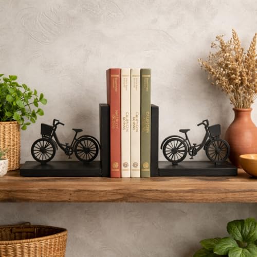 eCraftIndia Wooden Book End with Bicycle Showpiece for Home Decor Office Table | Gift for Housewarming Birthday