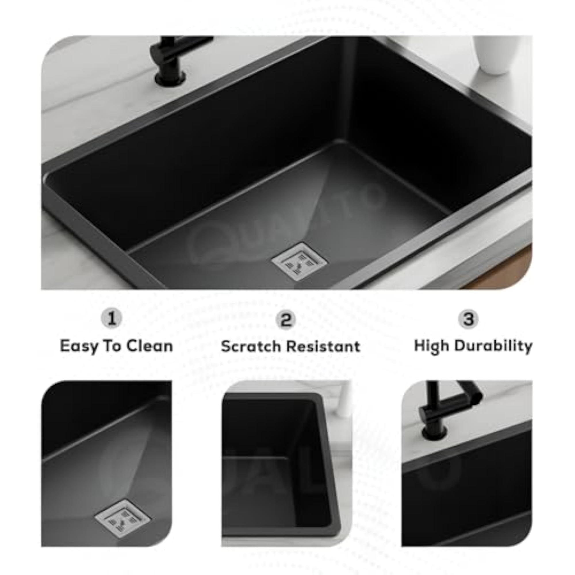 Quartz Kitchen Sink 24x18x9 Inch, Single Bowl Granite Design