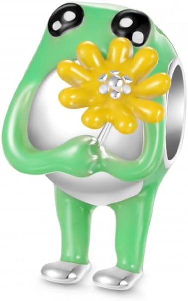 GNOCE Cute Green Frog Bead Charm for Women, 925 Sterling Silver Bead Charm Bracelet/Necklcae for Her Fit Bracelet, Valentine Mother's Day Jewelry Gift