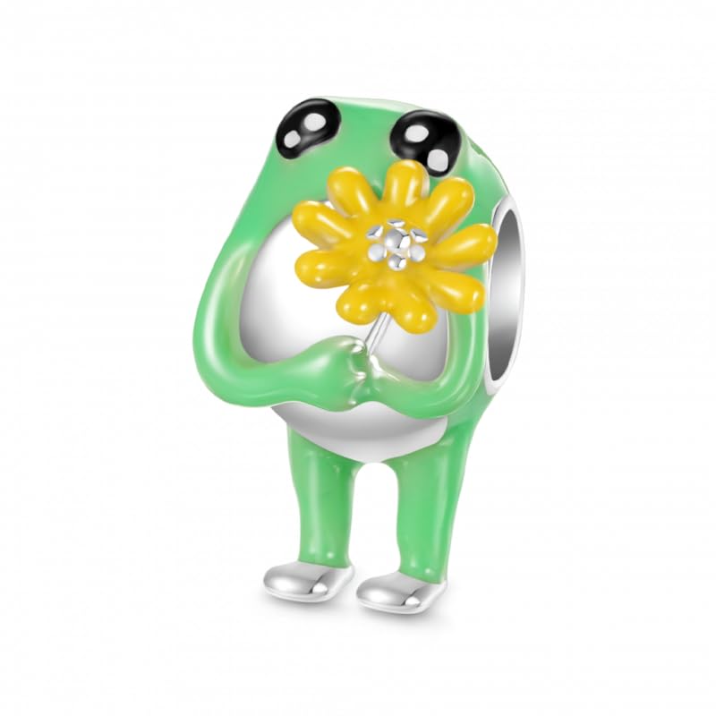 GNOCE Cute Green Frog Bead Charm for Women, 925 Sterling Silver Bead Charm Bracelet/Necklcae for Her Fit Bracelet, Valentine Mother's Day Jewelry Gift