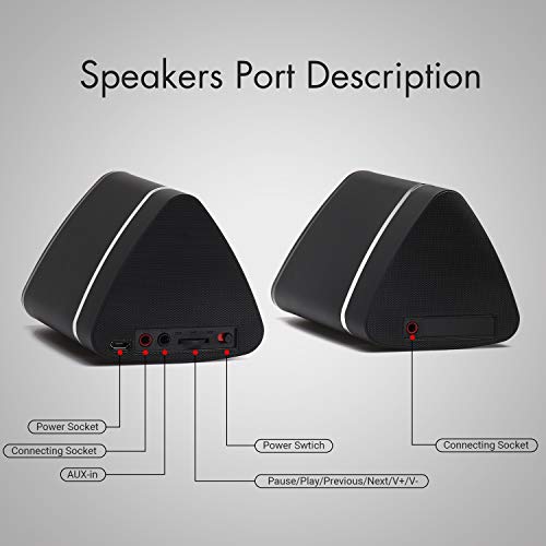 August MS515 - Stereo Bluetooth Speaker Pair - Dual Wireless Speakers for Smart TVs, Smart Phones, Laptops, PCs, Tablets - Black