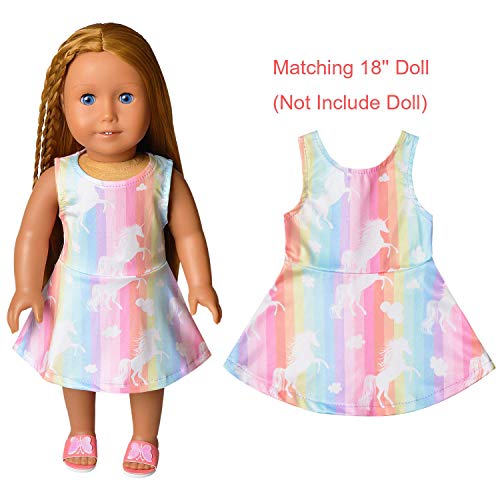 Image of Jxstar Matching Girls & Doll Flower Dresses Sleeveless Summer 18 inch Dolls Clothes