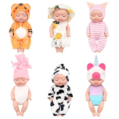 Set de 6 muñecos miniatura de 4 pulgadas con ropa miniatura 1