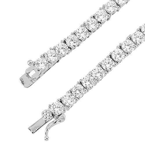 Bling Bling Ny Unisex 1 Row Tennis Necklace/Bracelet Silver Finish Lab Created Diamonds 4Mm Iced Out Solitaires Tennis Chain 16-30 Inches Bracelet 6.5-9 Inches #TOP2