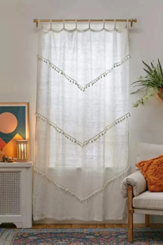 Borlas Blancas de Cortina de algodón Blanco Liso, Conjunto de Tratamiento de Ventana Boho, Cortina Colgante para Puerta, decoración Bohemia para habitación de balcón, Cortina Boho (82X40 Inches(2)) Cover