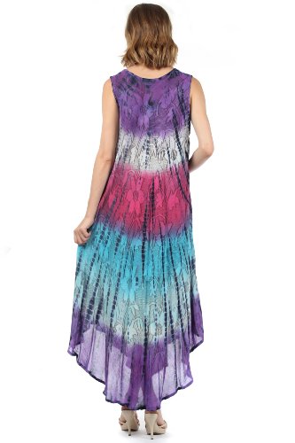 Sakkas 10831 Ombre Floral Tie Dye Tank Sheath Caftan Rayon Dress - Purple/One Size #TOP1