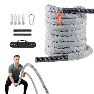 VEVOR Battle Rope, 1.5 Inch Diameter 30Ft Length Polyester Exercise Rope, Battle Exercise Equipment with Protect Sleeve & Anchor, Heavy Weighted Rope for Home Gym Workout Core Strength Training, Gray
