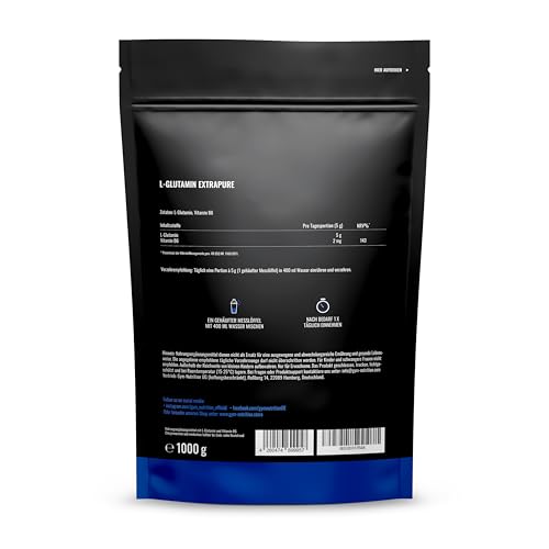 L-Glutamin Pulver 1000g / 1kg – Hochdosiert – Laborgeprüft & vegan – produziert in Deutschland – Neutraler Geschmack