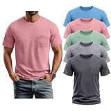 Neer 5 Pack Men's Big and Tall Pocket T-Shirt Crew Neck Short Sleeve Shirt Slim Fit Lightweight Top Casual Basic Tee(Blue, Pink, Light Green, Dark Gray, Light Gray,5X-Large)