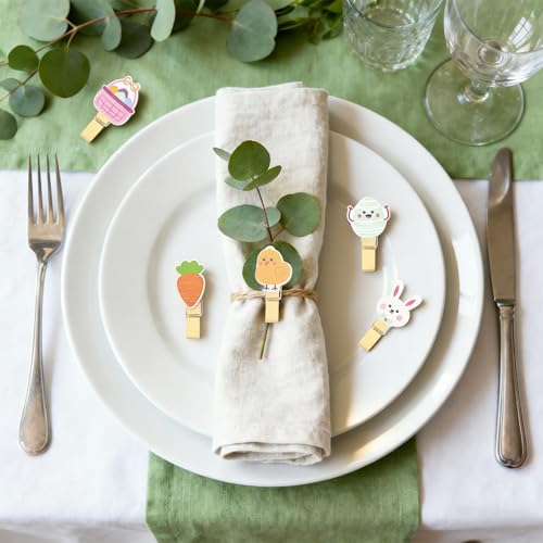 40 Stück Osterklammern mit Hasenmotiv – Kleinigkeiten Zu Ostern, Holz Clips für geldgeschenk Ostern Tischdeko Ostern Geschenkanhänger Ostern, Frohe Ostern Kleinigkeit für Familie Kinder Schule