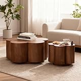 Moouhgsa Nesting Coffee Table with Storage, Wooden Coffee Tables and End Tables Set of 2, Modern Farmhouse Tables for Living Room, Bedroom, Office, Walnut