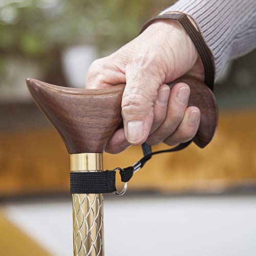 Brazos Walking Cane, Adjustable And Lightweight Engraved Aluminum Cane, Single Point Walking Stick With Wooden Handle, Wrist Strap And Rubber Tip, Fsa & Hsa Eligible, Gold With Walnut Hand Grip #TOP2