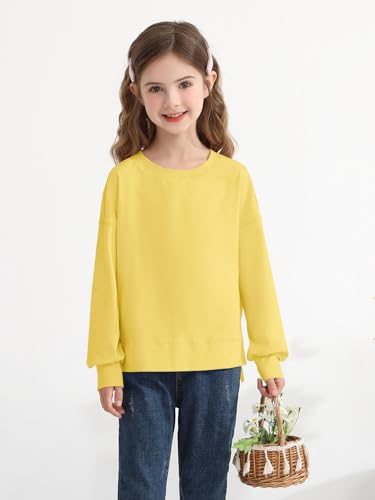Girls Oversized Long Sleeve Shirts Kids Casual Crewneck Side Split Tops Fashion Tees 5-14 Years3