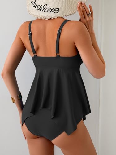 Tankini Swimsuit for Women Tummy Control Two Piece Bathing Suit V Neck Flowy Swimwear Top with Bottom4