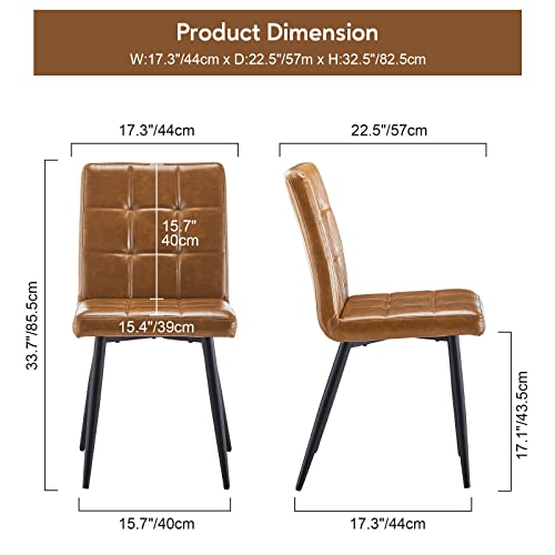 Clipop Kitchen Dining Chair Set Of 4, Faux Leather Upholstered Modern Dining Chair With Square Grid Design Backrest Heavy Duty Metal Legs, Armless Kitchen Side Chair, Light Brown #TOP2