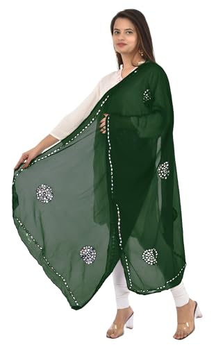 Image of YOUTHQUAKE Plastic Mirror Work Embroidered Chiffon Dupatta for Women & Girls