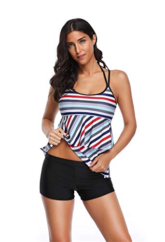 WODECASA Womens Floral Swimsuit Halter Backless Tankini Skirted Bathing Suits