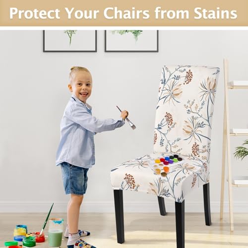 Image of SearchI Printed Dining Room Chair Covers Set of 6, Stretch Kitchen Chair Covers Washable Parsons Chair Slipcover Removable Dining Chair Protectors for Hotel,Ceremony(Elegant Blossom)